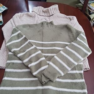 Bailey 44 Olive and Cream Striped Turtleneck Sweater